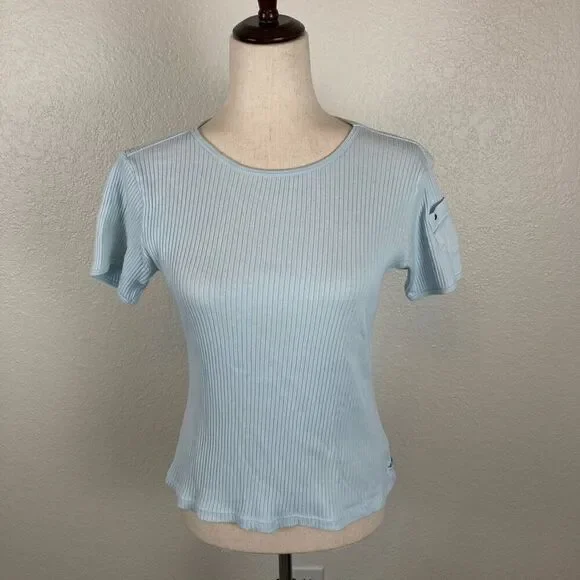 Ralph Lauren Polo Jeans Company Y2K ribbed baby T-shirt women’s M blue crewneck - Picture 1 of 6